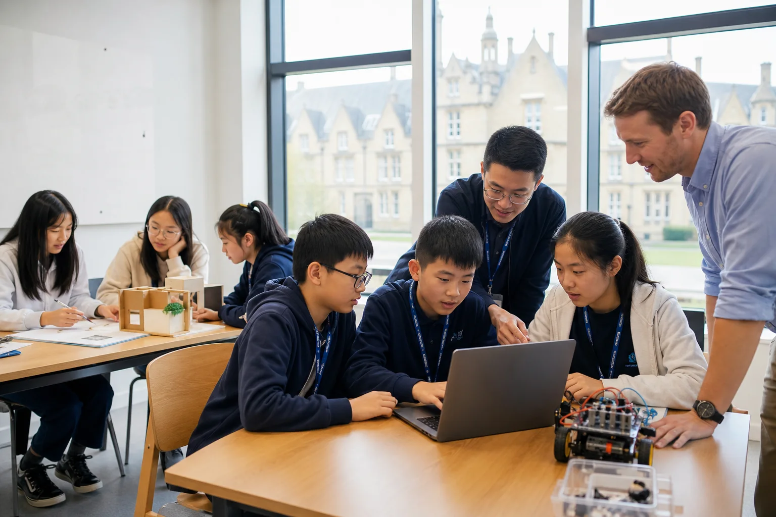 中国学生在国际暑期课程中进行英语表达与科技项目协作